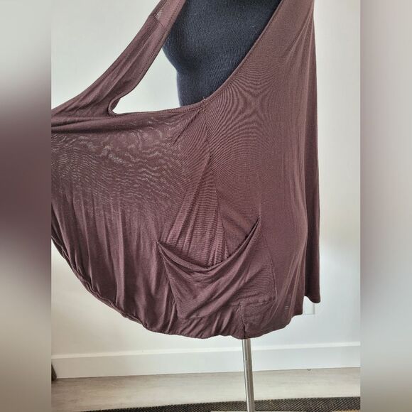 Active Basic Chocolate Brown Sleeveless Shawl Topper Y2K Hippie Gypsy Artsy Boho - Picture 3 of 9